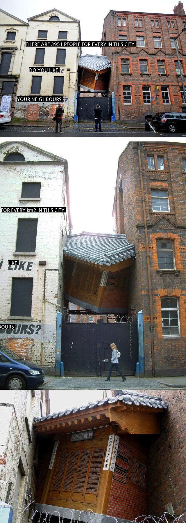 Hanok Stuck Between Liverpool Buildings