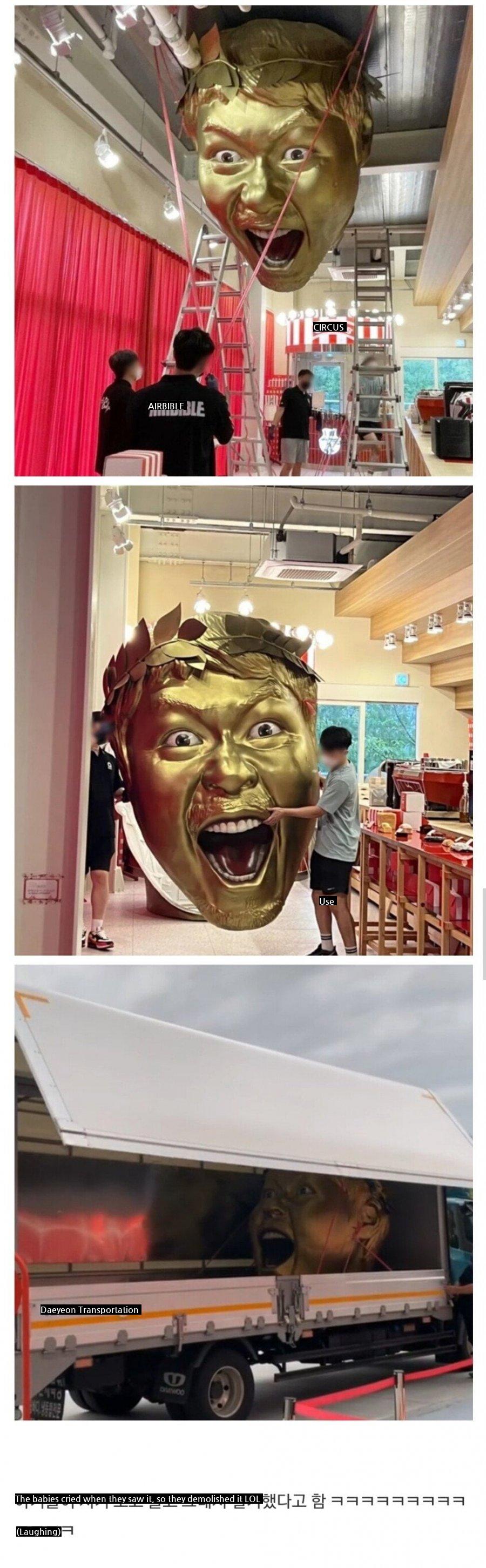 The face statue of Roh Hong-chul that was eventually demolished