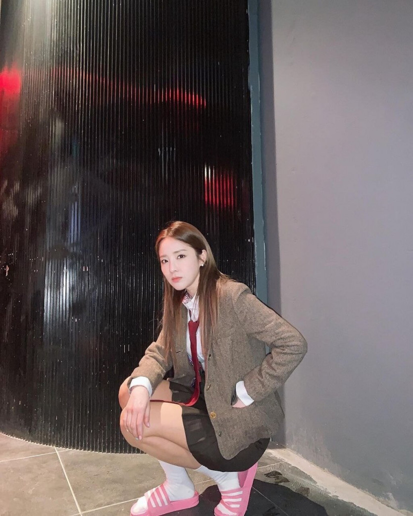 38-year-old Sandara Park in school uniform