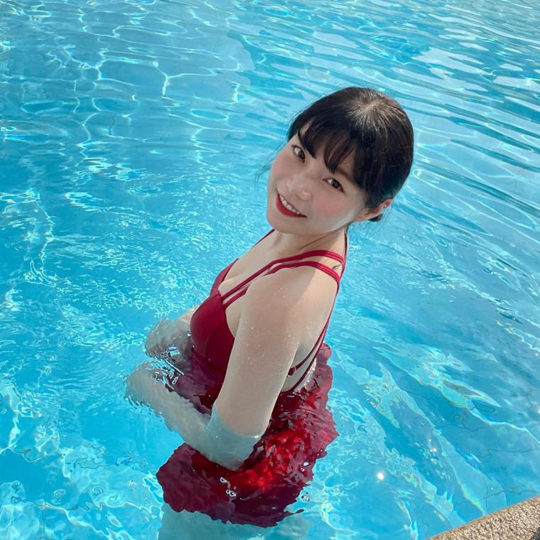 Kim Hana Cheerleader Red Swimsuit