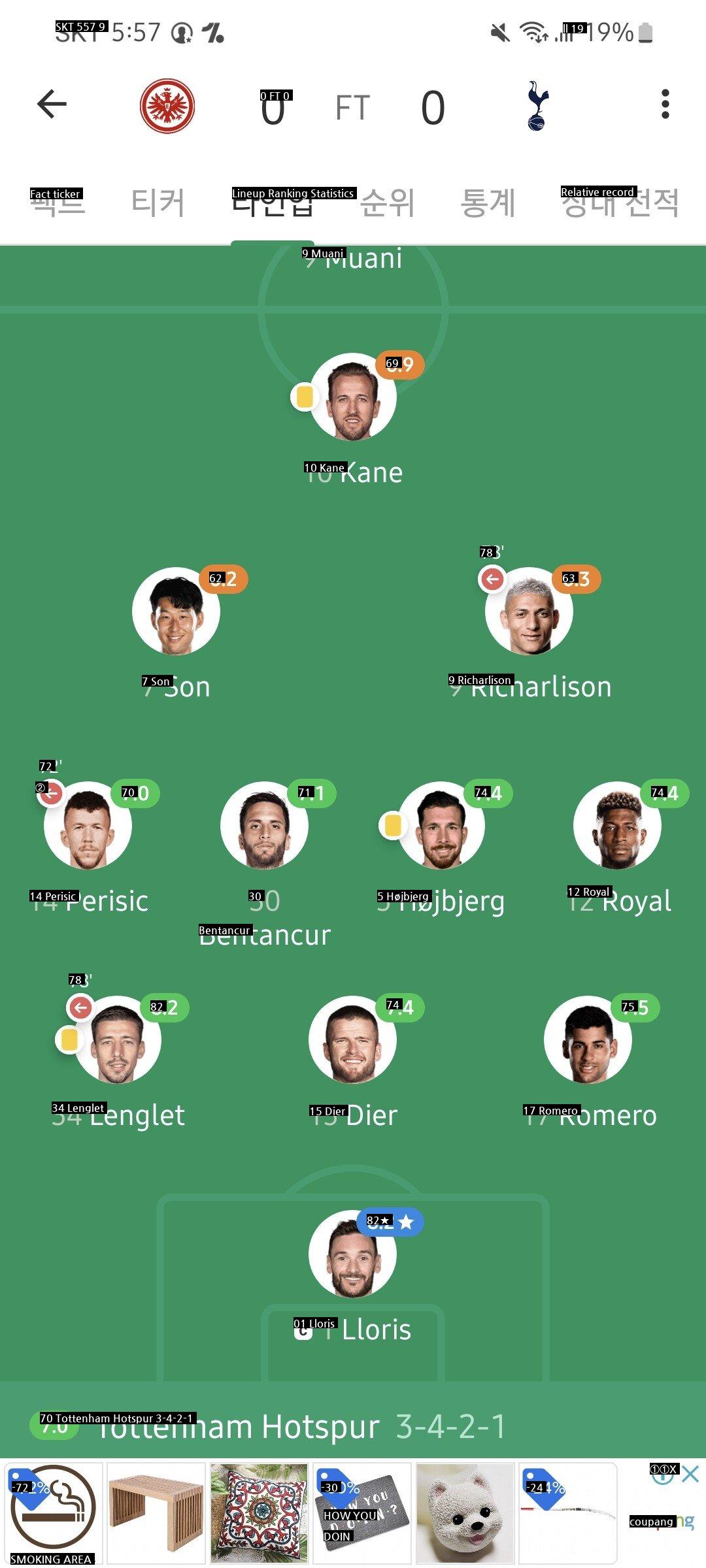 Fotmob Son Heung-min's rating