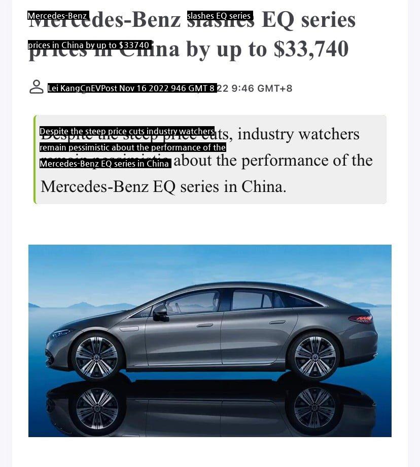 Mercedes-Benz Electric Vehicle's humiliating sale, which fell 44 million won in China