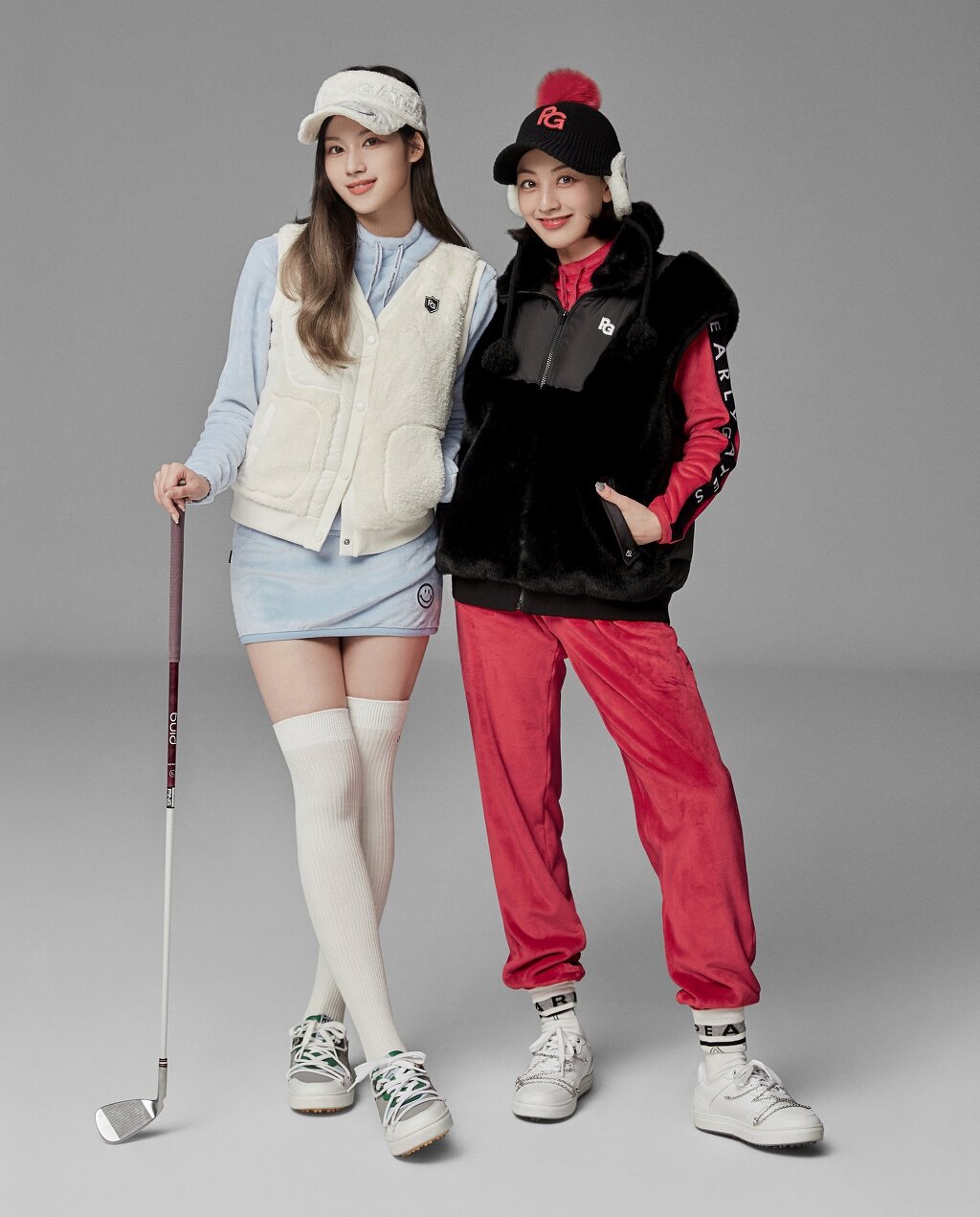 TWICE in a winter golf suit