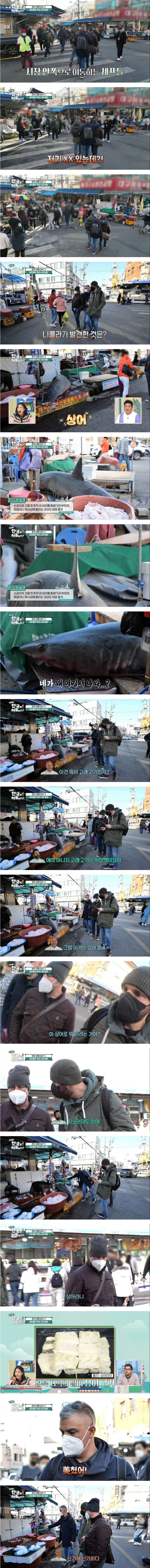 Italian chefs surprised to see sharks in the market.