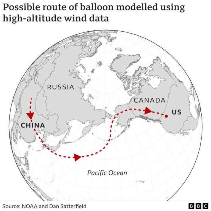 Guessing the path of the shot down Chinese reconnaissance balloon