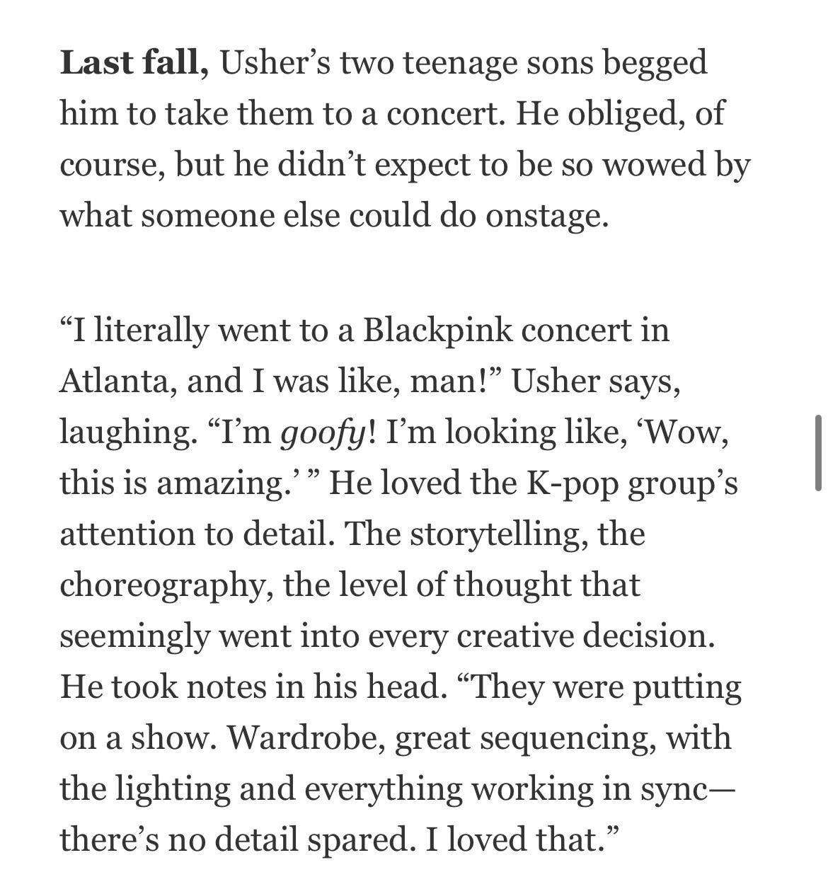 Usher Usher, who went to BLACKPINK's concert because her sons begged her.