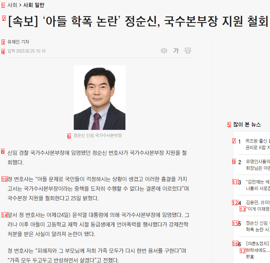 Breaking News Jeong Soon-shin, head of the Noodle Headquarters, withdrew his support.