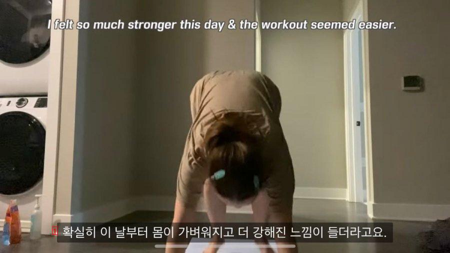 YouTuber jpg who followed Le Seraphim's workout routine for a week.
