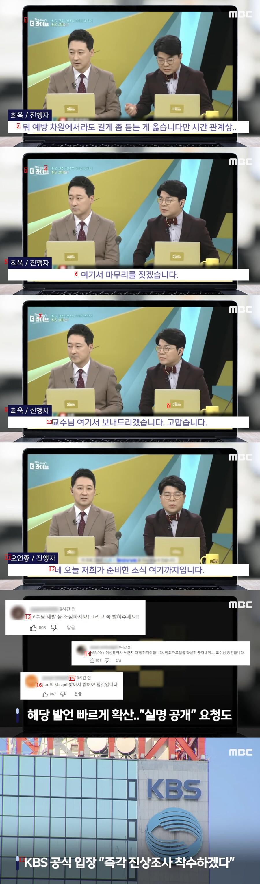 Next-door broadcaster JMS controversy on MBC News.