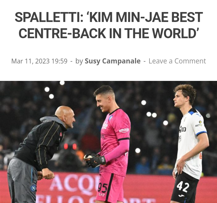 Spalletti Kim Min-jae is the best center back in the world.