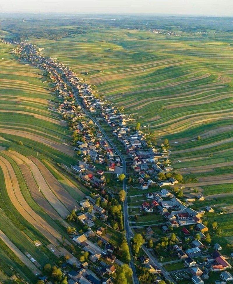 a village in Poland with 6,000 people across a road