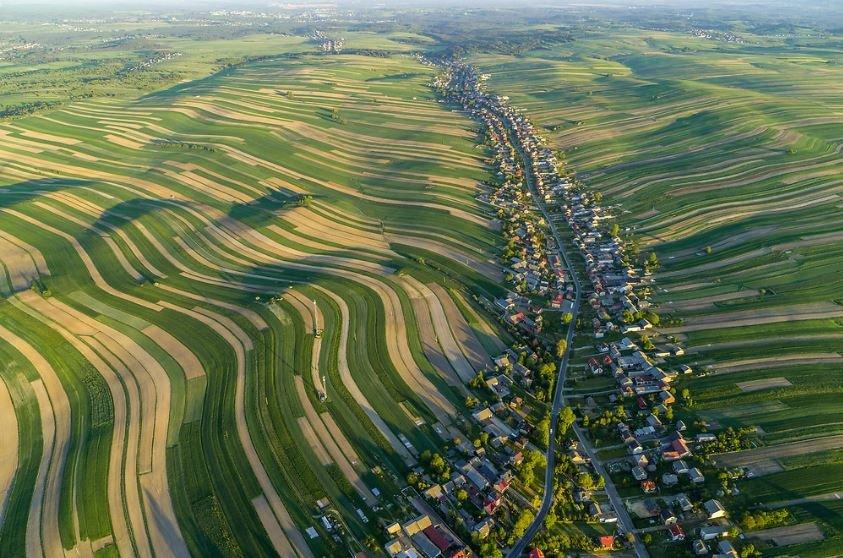 a village in Poland with 6,000 people across a road