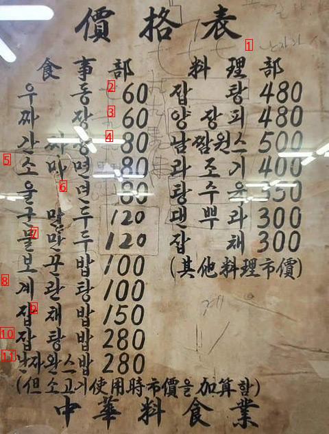 Chinese restaurant menu from 50 years ago