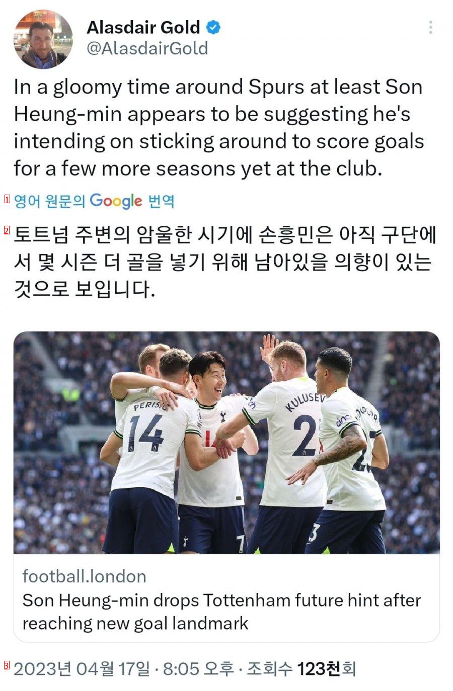 Son Heung-min, Tottenham's first tier reporter, remains Tottenham