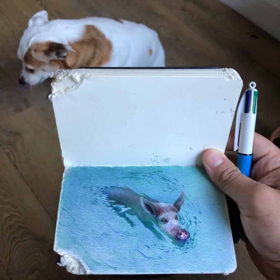 Amazing result of a four-color ballpoint pen held in the hands of a craftsman