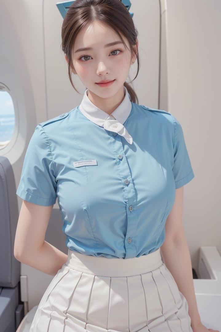 Pretty flight attendant drawn by AI
