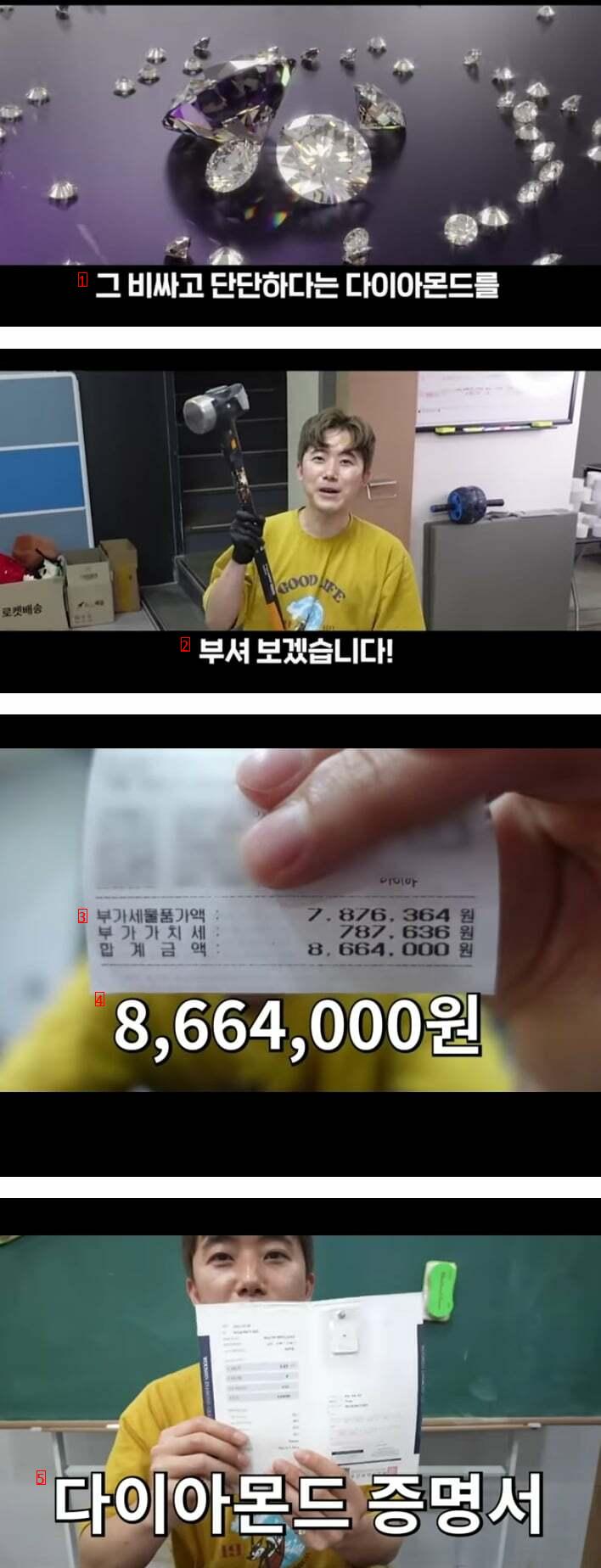 YouTuber who buys 8 million won worth of diamonds and breaks them