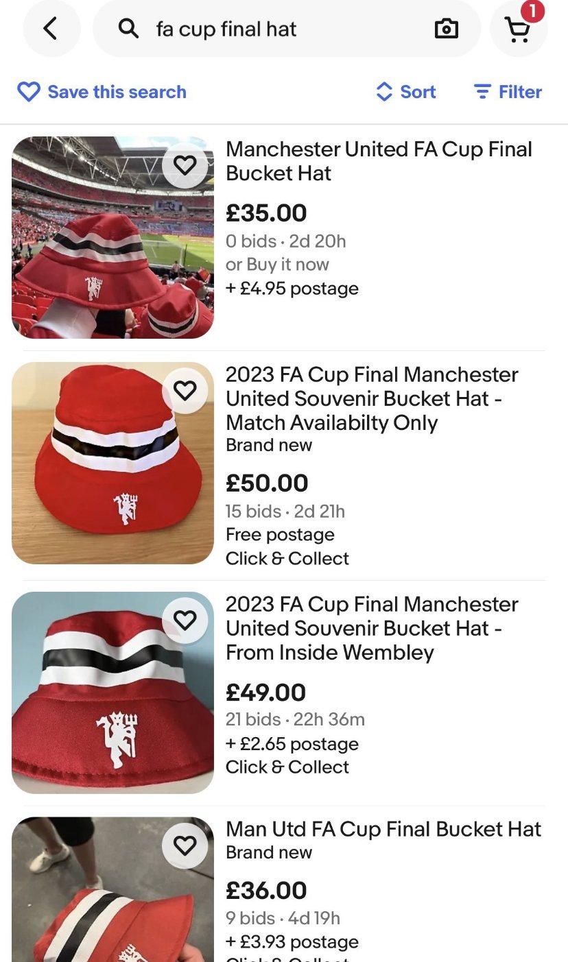 A hat to commemorate Manchester United's final, which is being traded in real-time second-hand