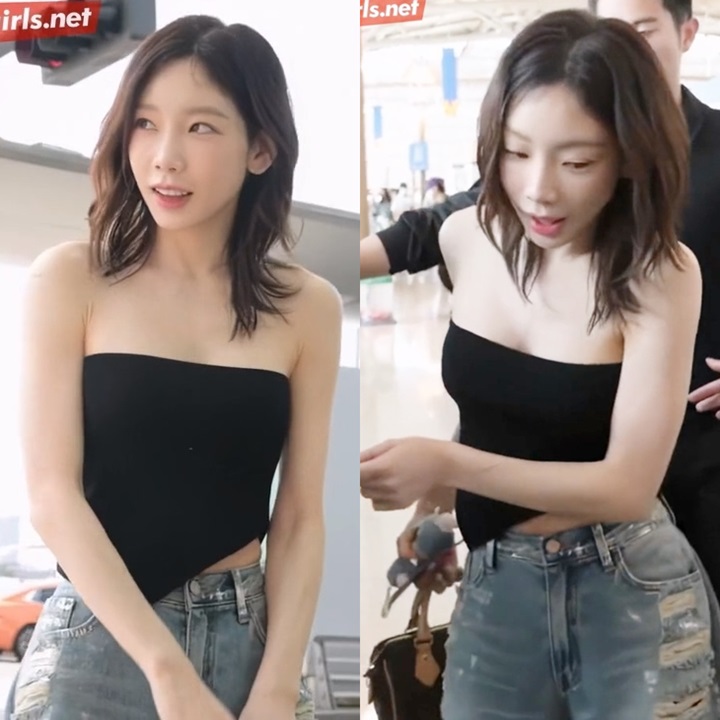 Taeyeon's airport fashion shows off her shoulders