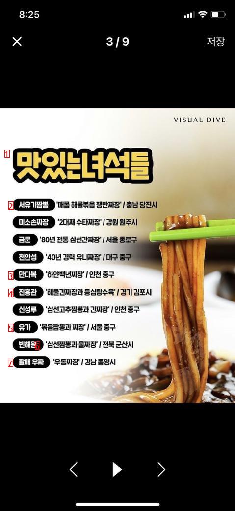 A collection of jajangmyeon restaurants