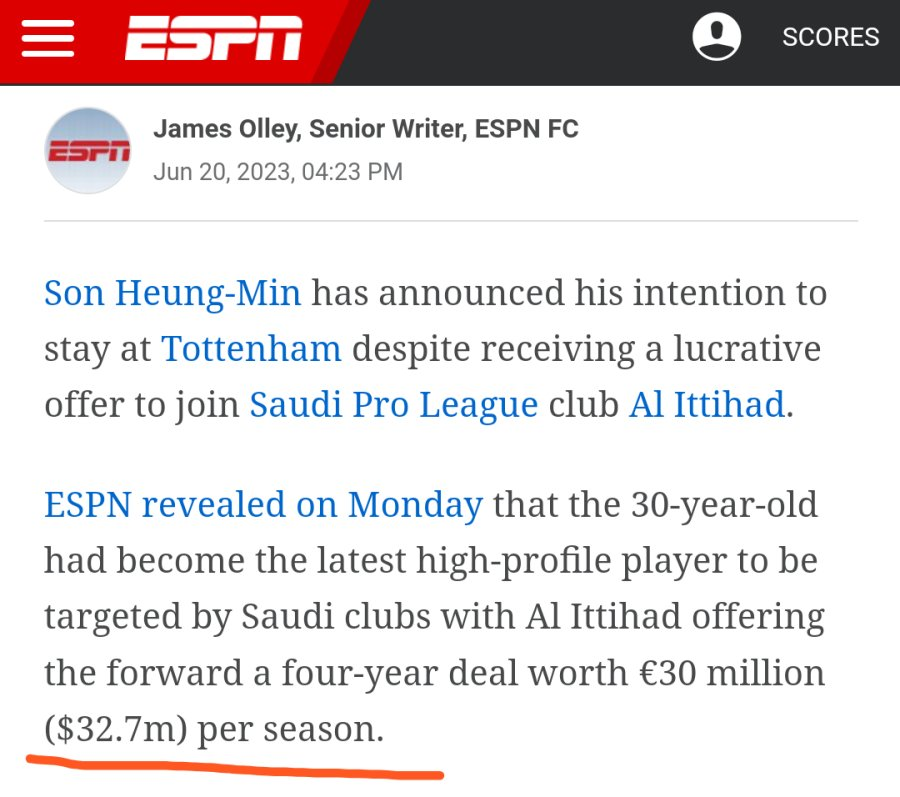 Son Heung-min, who refused to go to Saudi Arabia, offered an offer