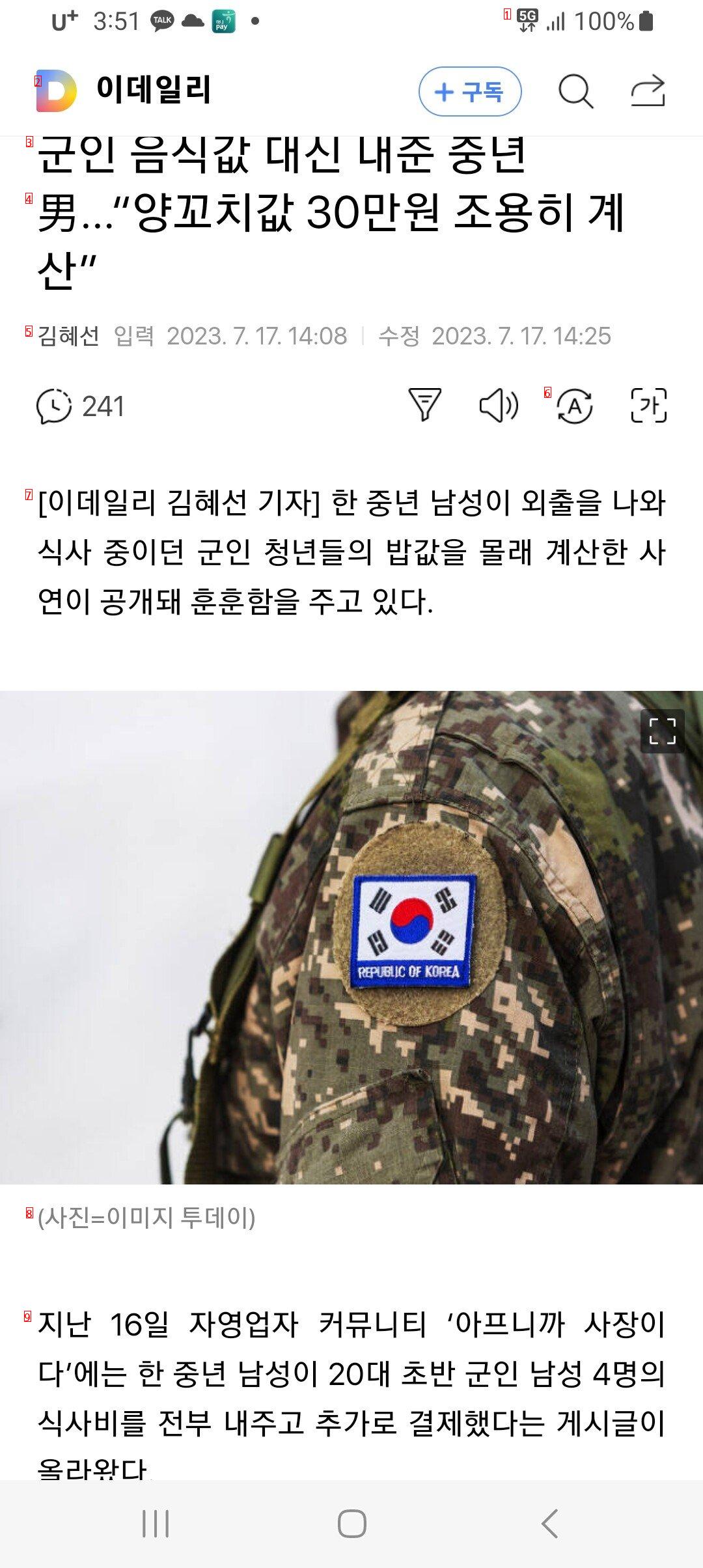 Middle-aged people who paid instead of military food "Quietly calculated 300,000 won for lamb skewers."