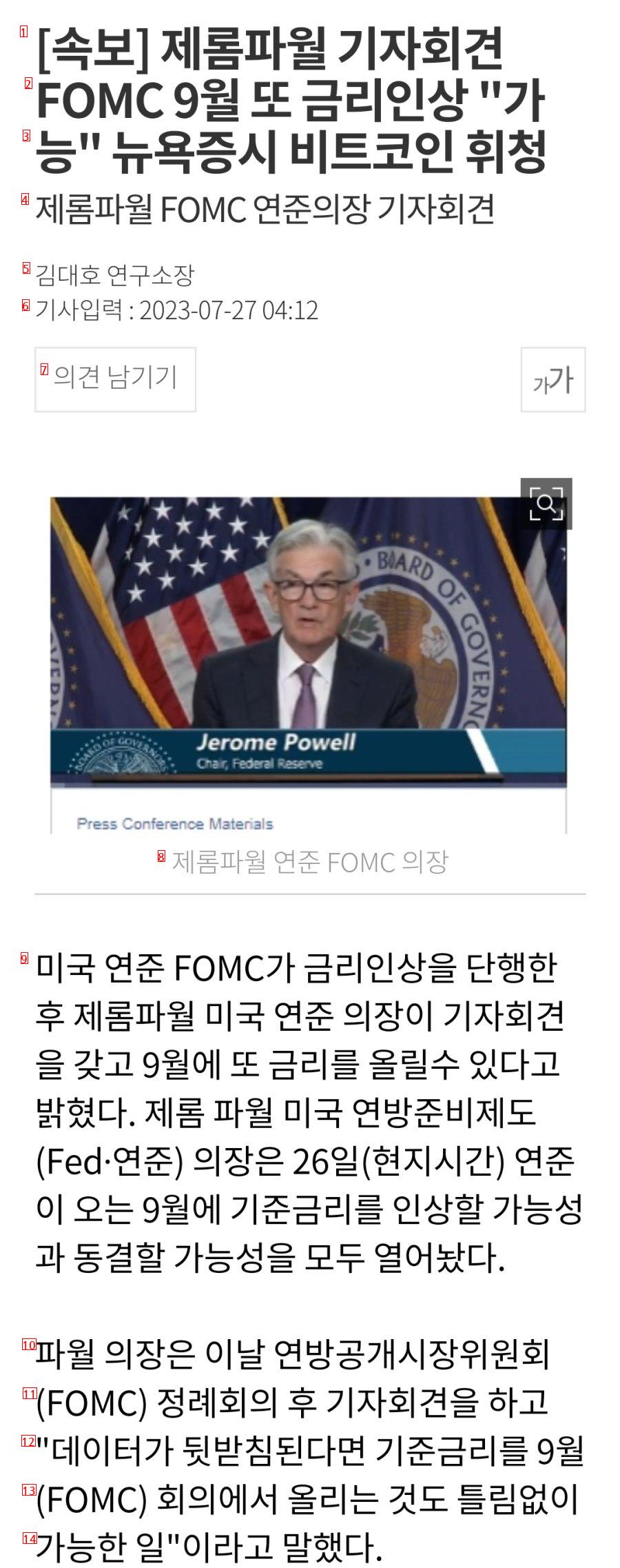 Breaking News Jerome Powell Press Conference FOMC May Raise Interest Rate Again in September New York Stock Exchange Bitcoin Wobbles