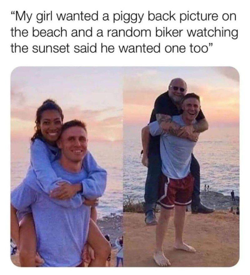 Bike people who got involved in taking pictures with their girlfriend on the beach
