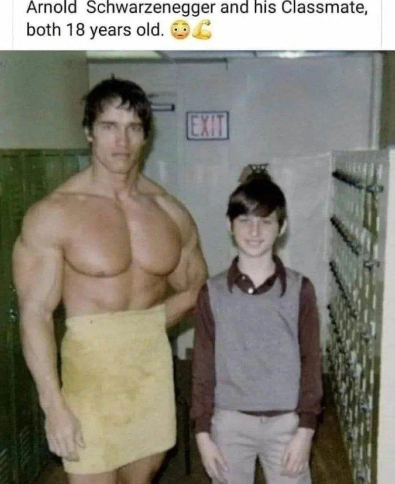 Arnold Schwarzenegger took a picture with a friend in his class of 18