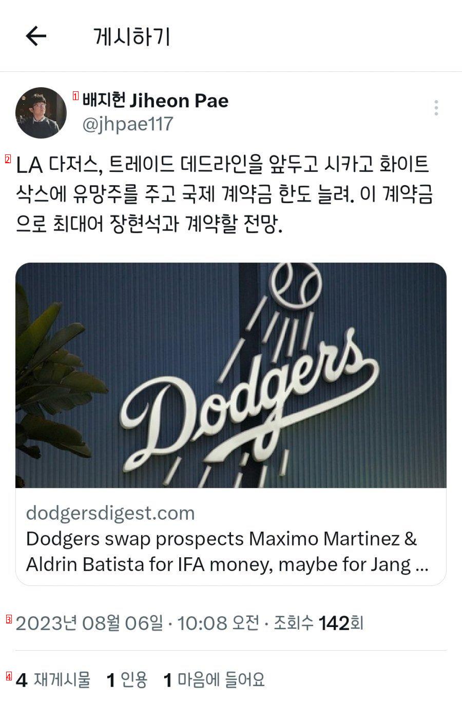 Jang Hyun-suk of Masan Yongma High School, which the LA Dodgers are aiming for