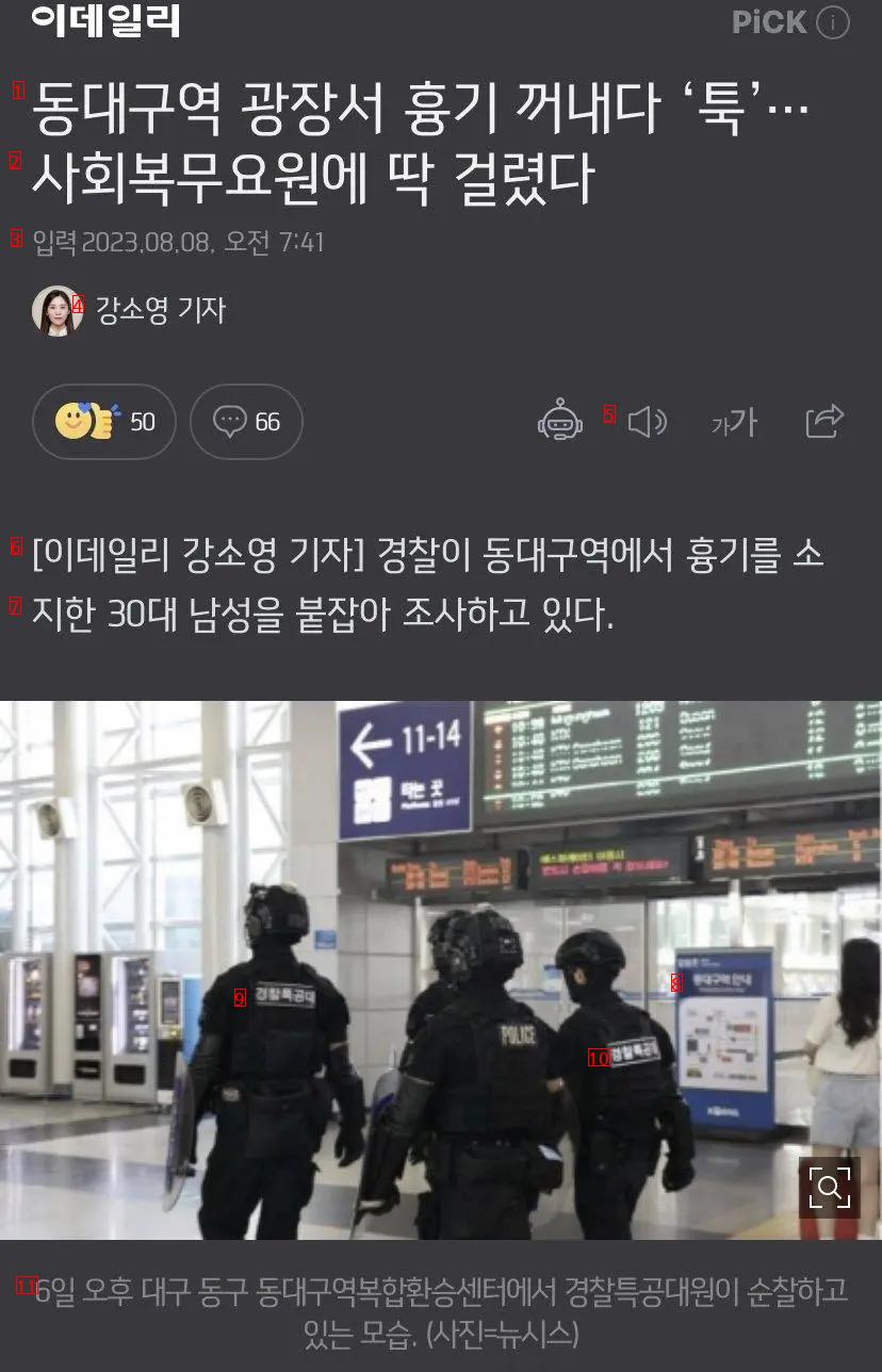 News, a weapon caught by the public at Dongdaegu Station