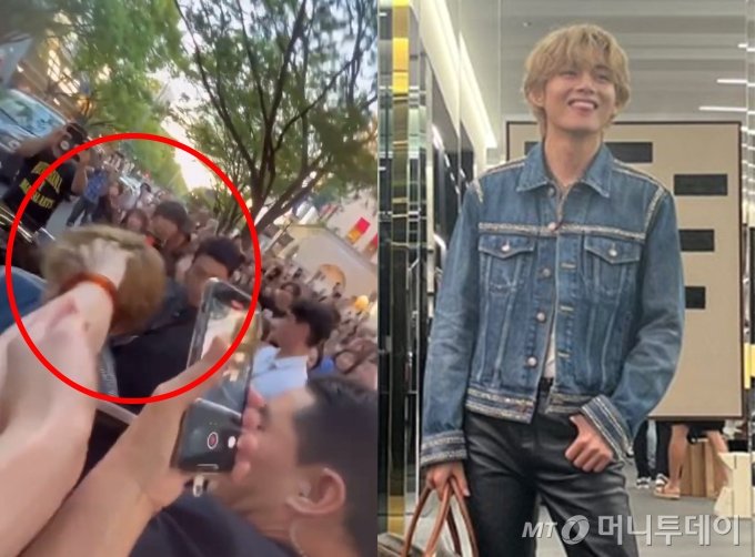 BTS V is caught by a huge fan in Tokyo, Japan