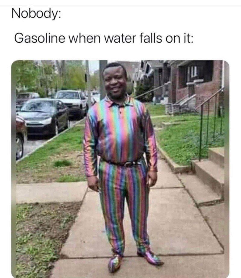 When the water falls on the gasoline