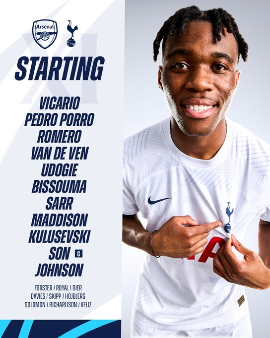 Official Tottenham Hotspur vs Arsenal starting lineup Son