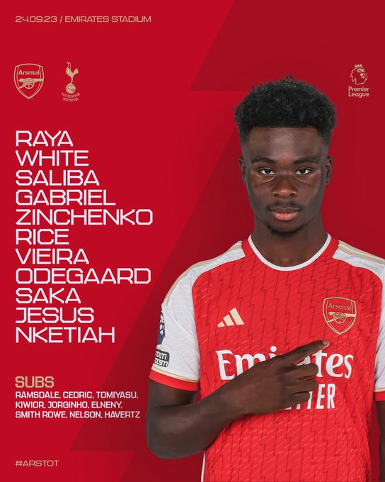 Official Tottenham Hotspur vs Arsenal starting lineup Son