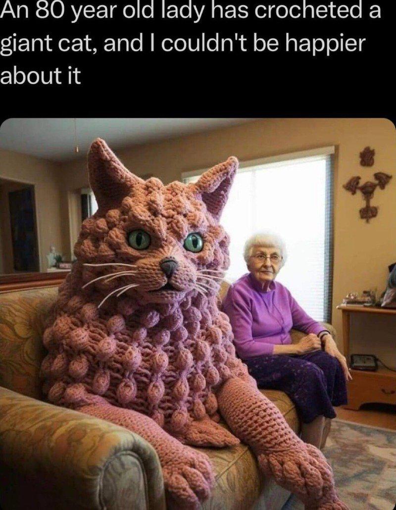 a cat knitted by her grandmother