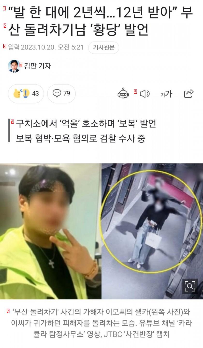 "Two years for each foot..."Let's get 12 years." Busan Spin Kick Man's absurd remarks