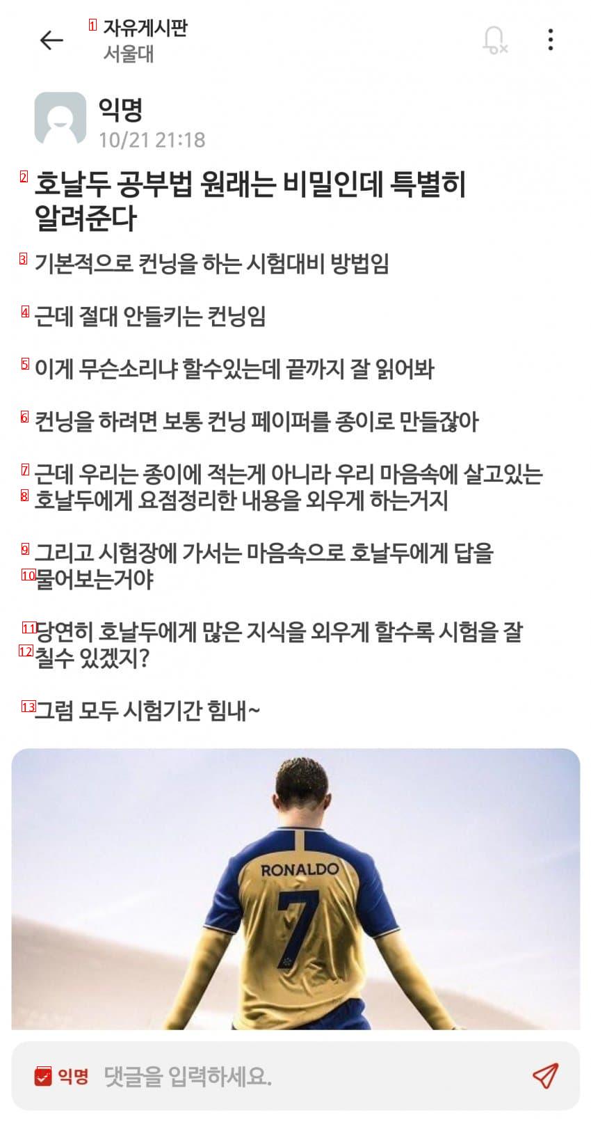 A Seoul National University student's Ronaldo study method