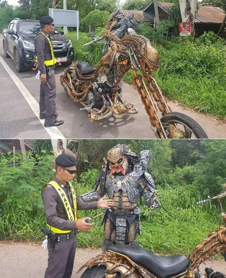 a biker caught by a traffic cop