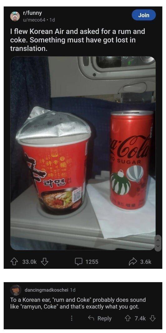 A foreigner who ordered rum and cocktails from Korean Air