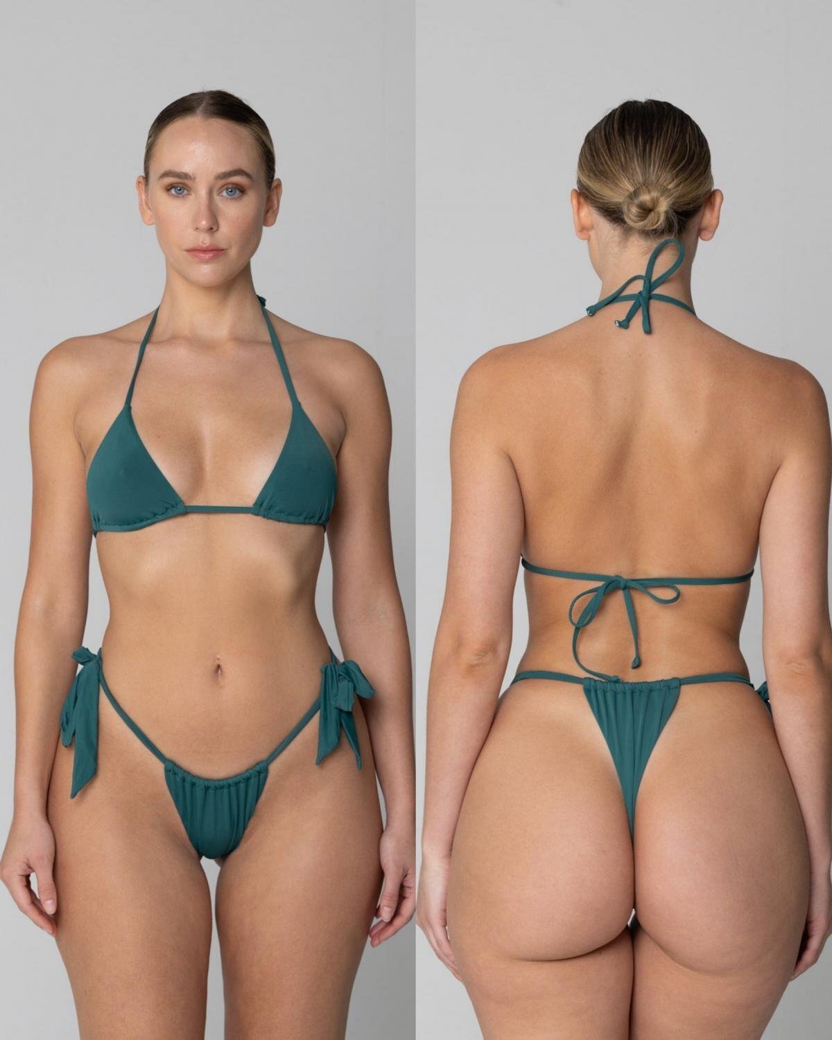 White female body bikini front and back photo