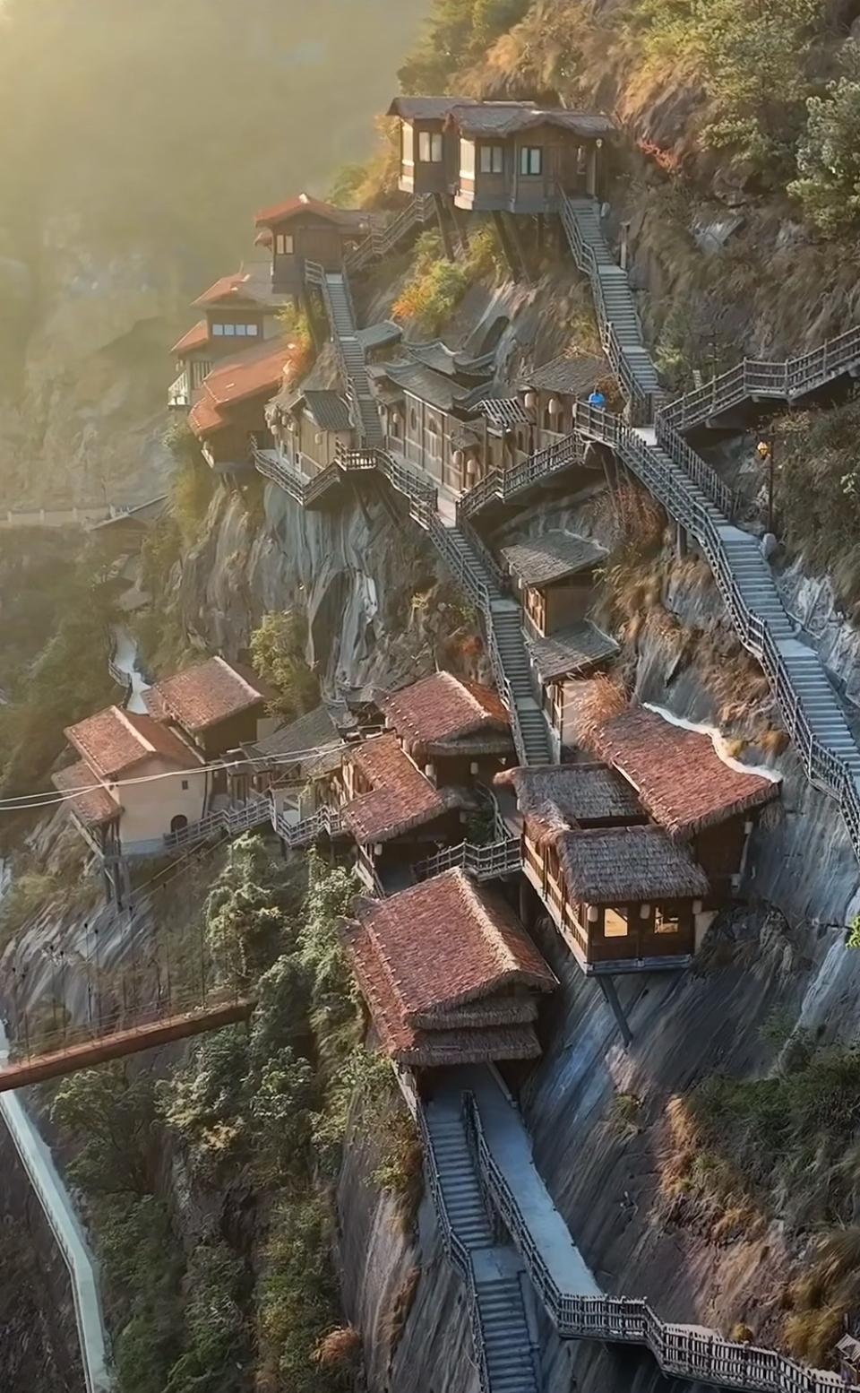 a village on a cliff