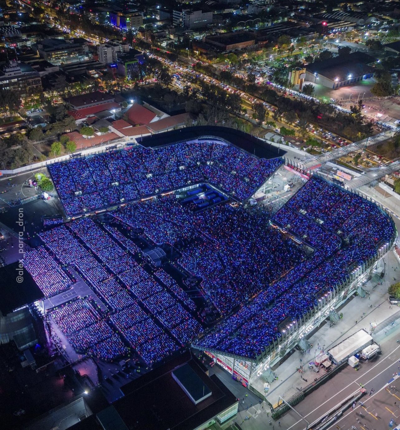 A drone shot of TWICE's concert that filled the stadium in Mexico