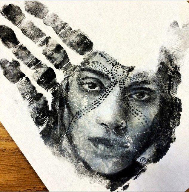 a palm-taped portrait