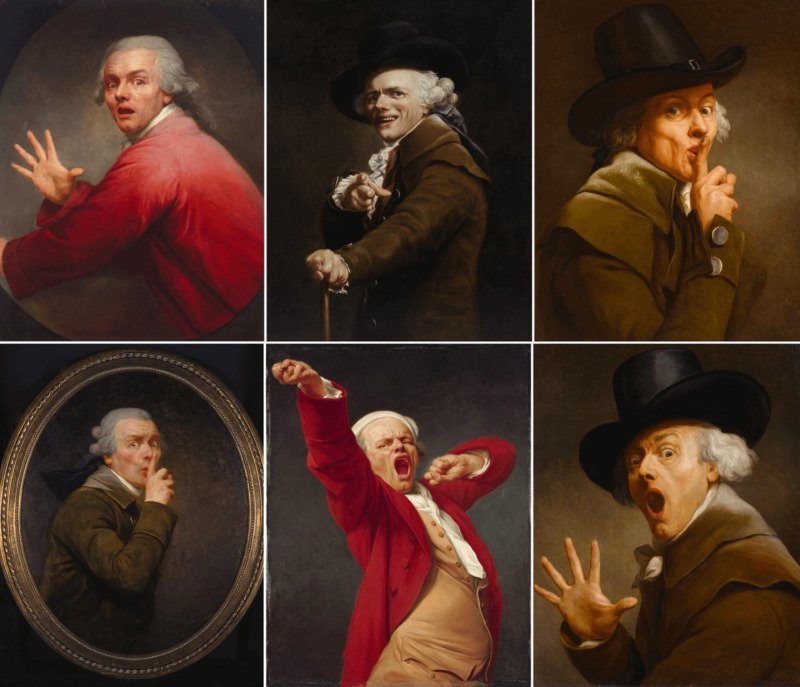 A collection of self-portraits by an artist with a sense of humor.