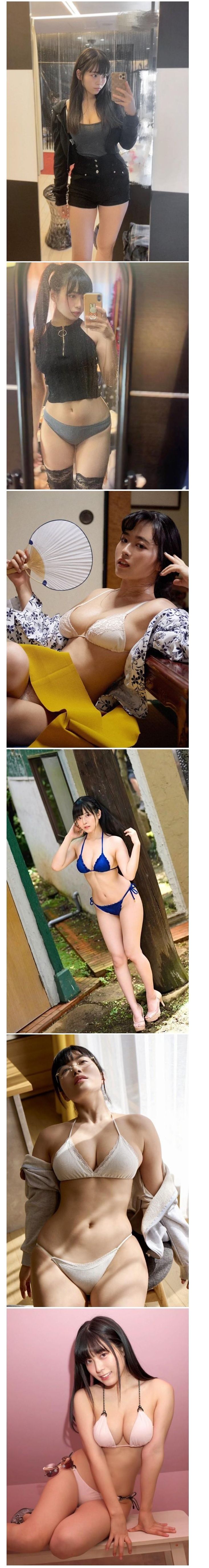 Gravure girl taking selfies, Umi Shishinome, bikini body