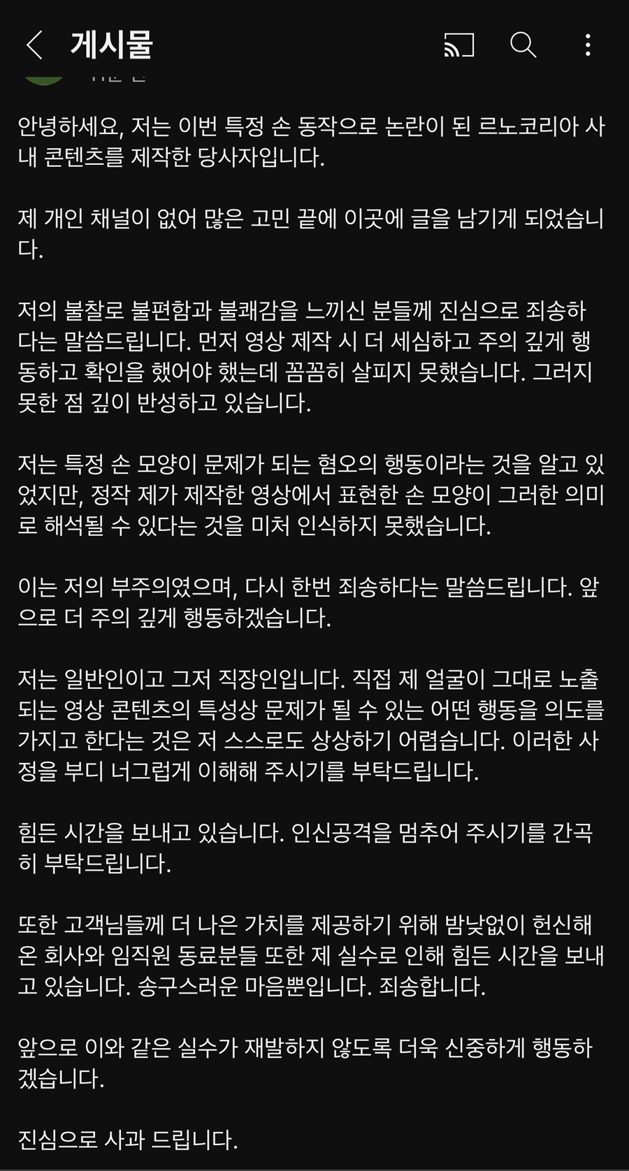 Apology from Renault Korea video producer