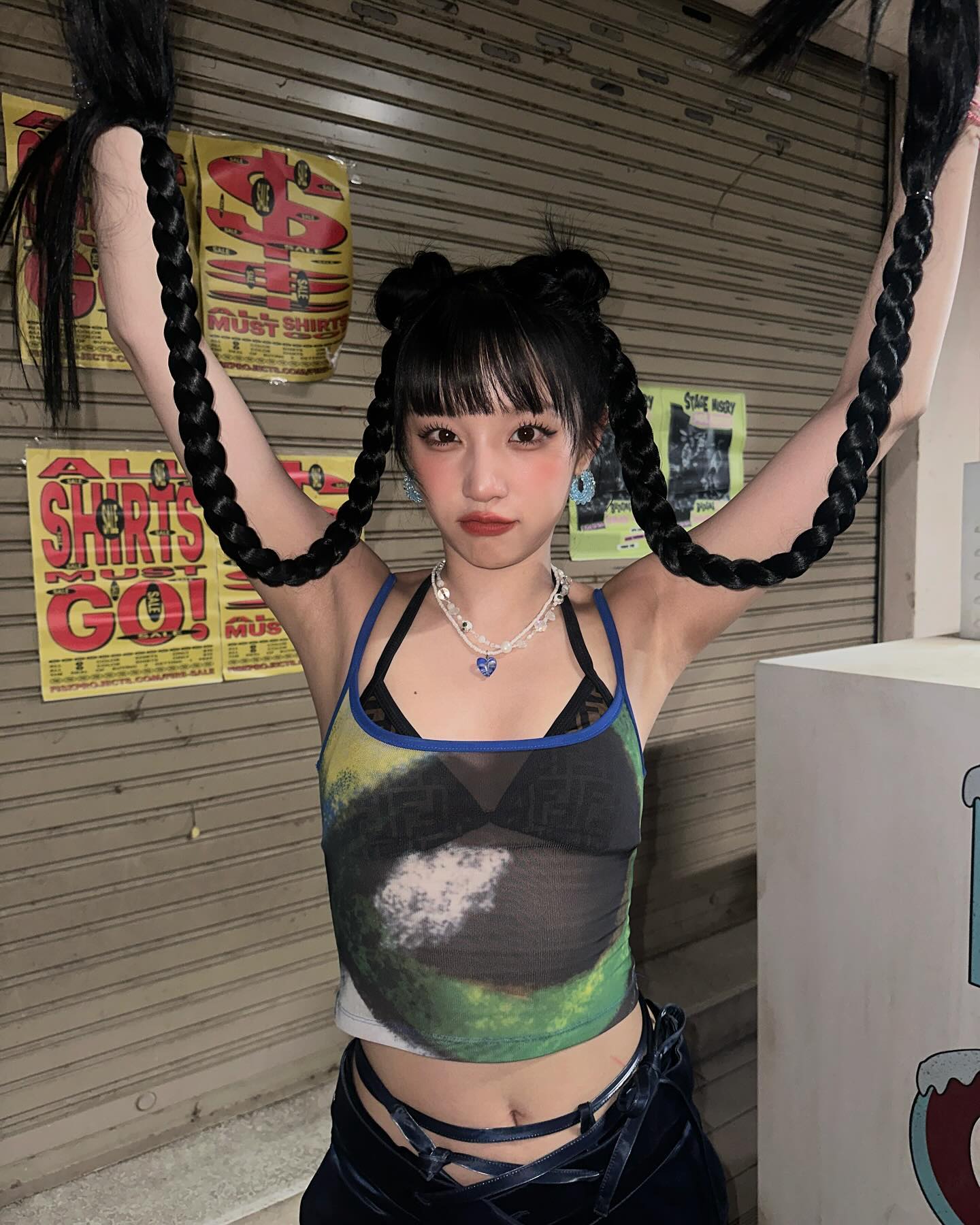 See-through string tank top, string bikini bust + belly button kids Yuqi