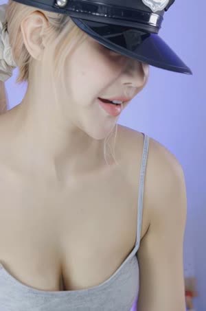 (SOUND)BJ Haru S2 police hat gray crop strap tank top bowed cleavage