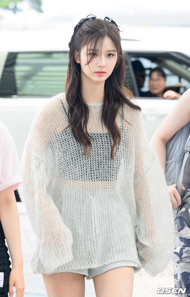 Nmix Seolyun see-through mesh knit with black string tank top